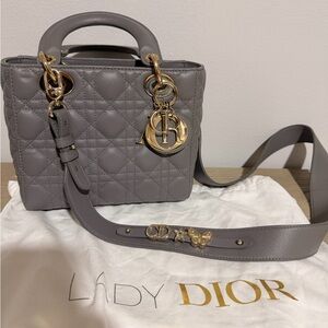 Dior Lady Dior Medium Bag in Gray with Gold Accents